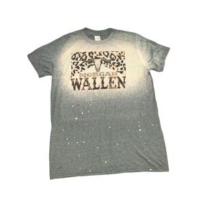 Morgan Wallen Graphic T-Shirt Blue Bleach Wash Bull Skull Gildan Medium